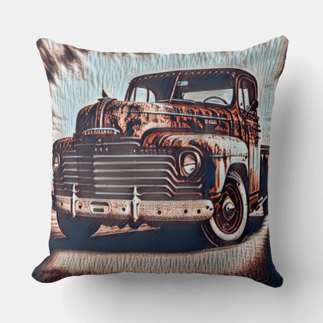 Coussin Camion Rustique Grunge - Une beauté Vintage (Recto)