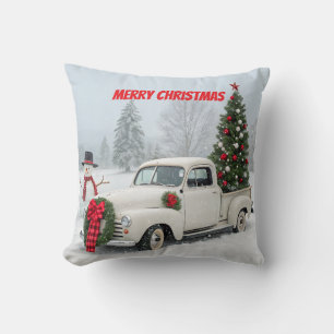 Coussin Camion vintage avec arbre de Noël et neige