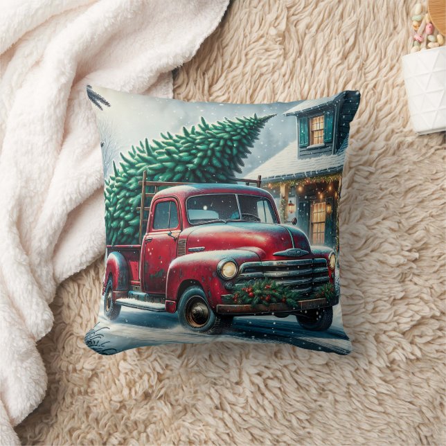 Coussin Camion vintage avec arbre de Noël Personnalisé (Couverture)