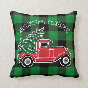Coussin Camion Vintage de Noël Nom de famille Buffalo Plai