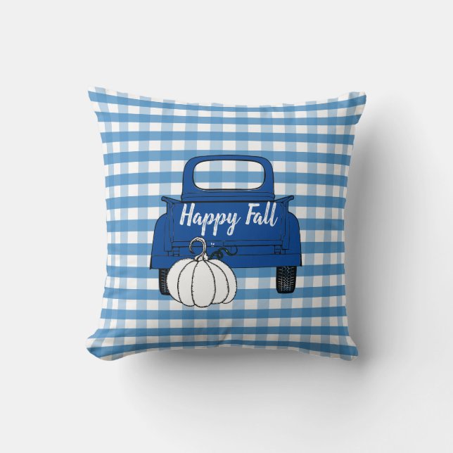 Coussin Camion Vintage de ramassage Citrouille Bleu blanc (Recto)