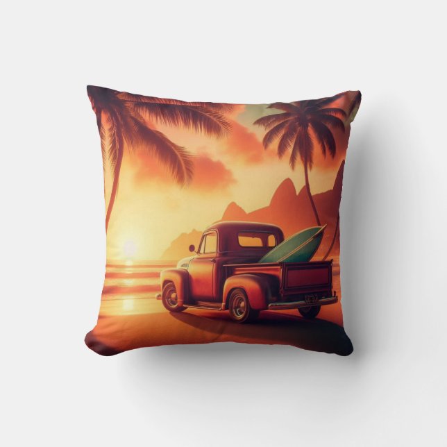 Coussin camionnette vintage tropical/Hawaien surf (Recto)