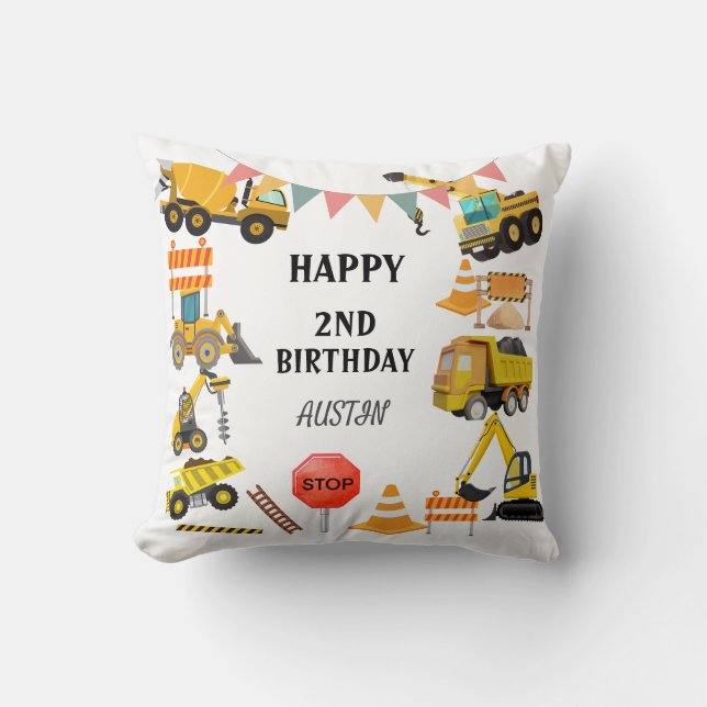 Coussin Camions de Construction | Fête d'anniversaire pour (Recto)