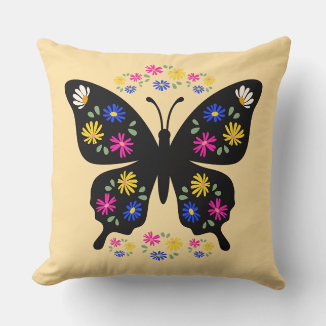 Coussin Camiseta mariposa con flores multicolor (Recto)