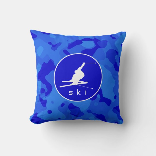 Coussin Camo Bleu; Camouflage Ski De Neige (Recto)