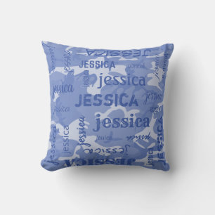 Coussin Camo personnalisé nom plus court bleu