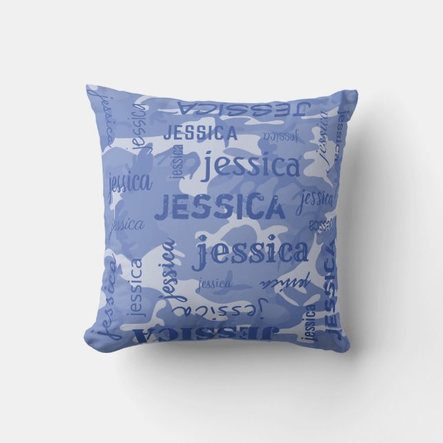 Coussin Camo personnalisé nom plus court bleu (Recto)