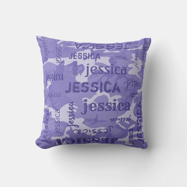 Coussin Camo Personnalisé Nom Plus Court Violet (Recto)