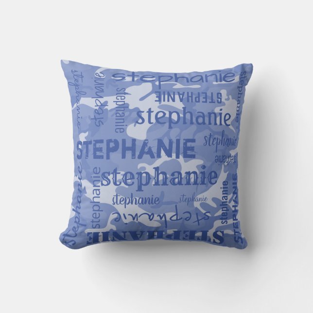 Coussin Camo Personnalisé Nom Plus Long Bleu (Recto)