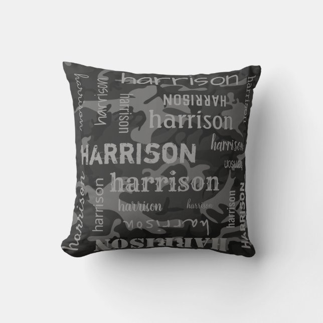 Coussin Camo Personnalisé Nom Plus Long Gris Charbon (Recto)