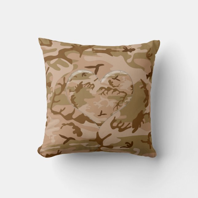 Coussin Camo Sable du désert avec coeur Camouflé (Recto)