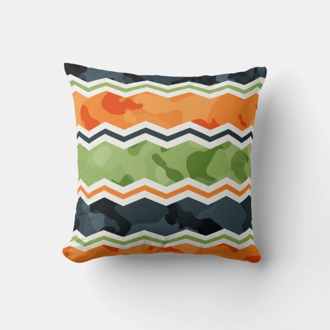 Coussin Camo vert et orange Chevron Stripes (Recto)