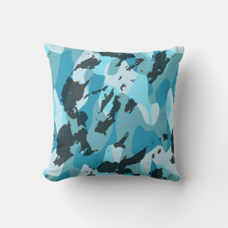 Coussin camouflage abstrait bleu turquoise