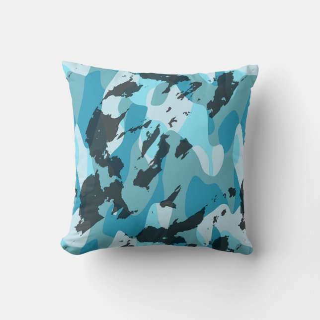 Coussin camouflage abstrait bleu turquoise (Recto)