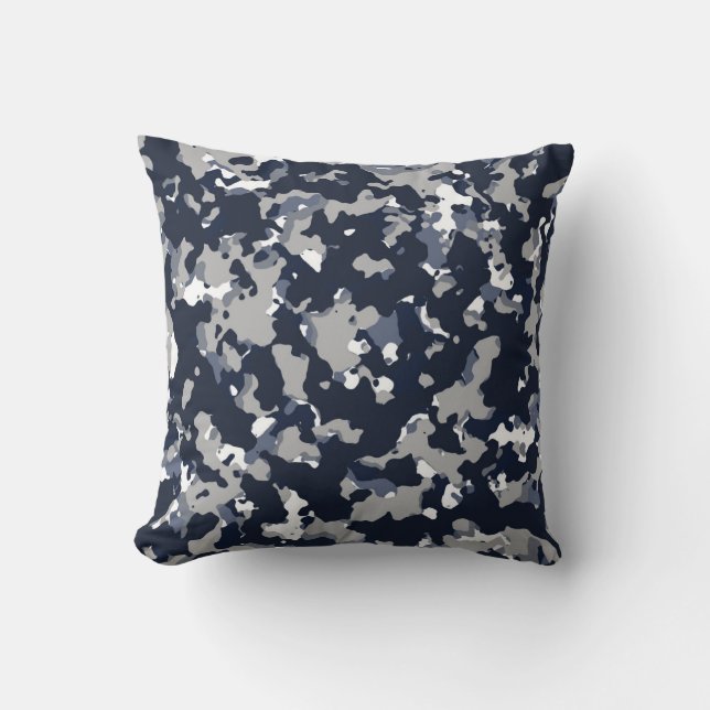 Coussin Camouflage blanc gris bleu Motif Camo (Recto)