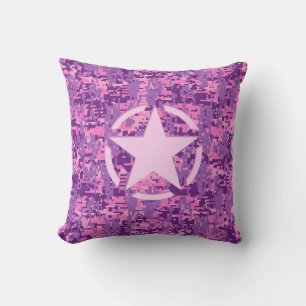 Coussin Camouflage numérique rose chaud féminin