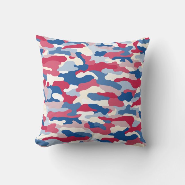 Coussin Camouflage rouge blanc et bleu (Recto)