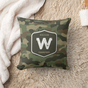 Coussin Camouflage vert Camo Motif de l'armée Monogramme