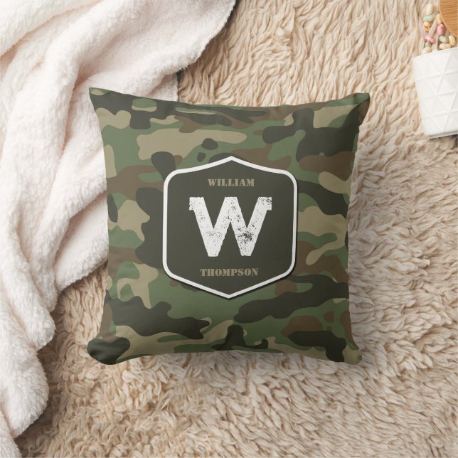 Coussin Camouflage vert Camo Motif de l'armée Monogramme (Couverture)