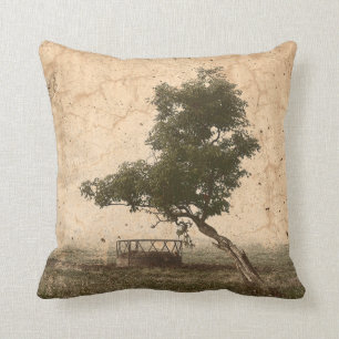 Coussin Campagne agricole Arbre de beige Vintage d'antiqui