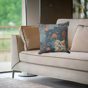 Coussin Campagne Bleu Rouille Rustique Fermière