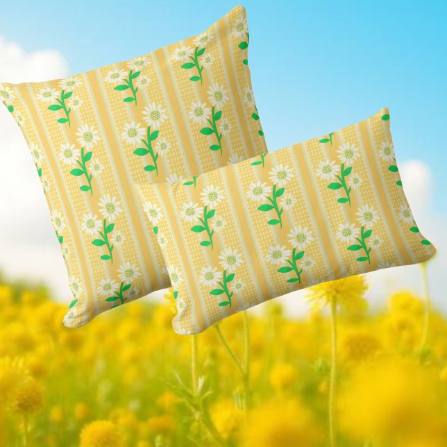 Coussin Campagne Cottage Blanc Jaune Vert Tournesols (Summertime fresh!)