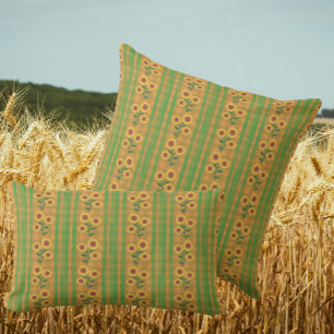 Coussin Campagne Cottage Marron Vert Jaune Tournesols
