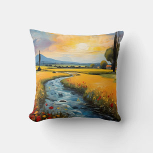 Coussin Campagne Fleur sauvage Coucher De Soleil Avec Un F