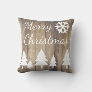 Coussin Campagne Grange Bois Arbres de Noël Joyeux Noël