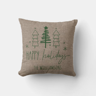 Coussin Campagne primitive Arbres Joyeux Vacances Nom de f