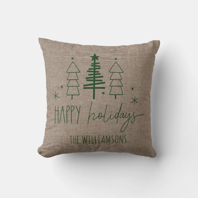 Coussin Campagne primitive Arbres Joyeux Vacances Nom de f (Recto)