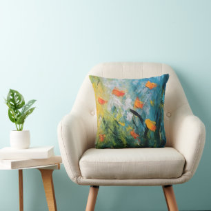 Coussin Campanules – Prairie florale abstraite en mouvemen