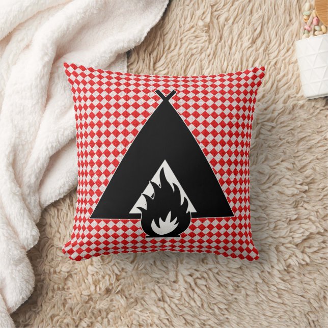 Coussin Campfire and Tent on Picnic Table Pattern (Couverture)