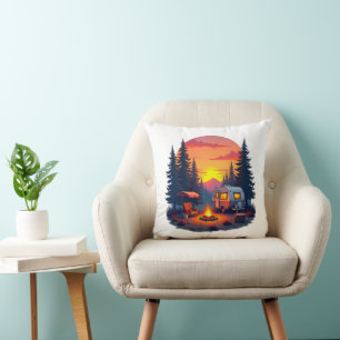 Coussin Camping au coucher du soleil dans la nature des bo