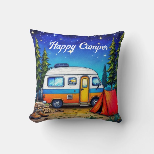 Coussin Camping Campervan Aquarelle Nature (Recto)