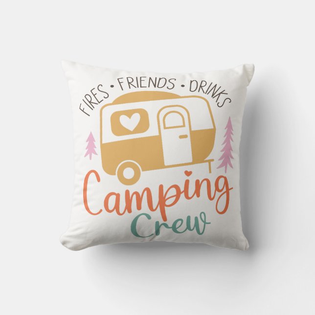 Coussin Camping Crew Fries Amis Boissons (Recto)