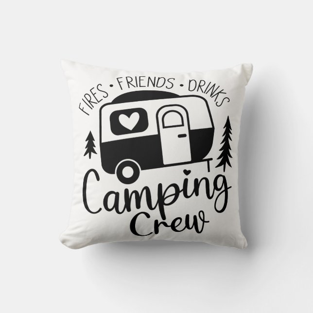 Coussin Camping Crew Fries Amis Boissons (Recto)