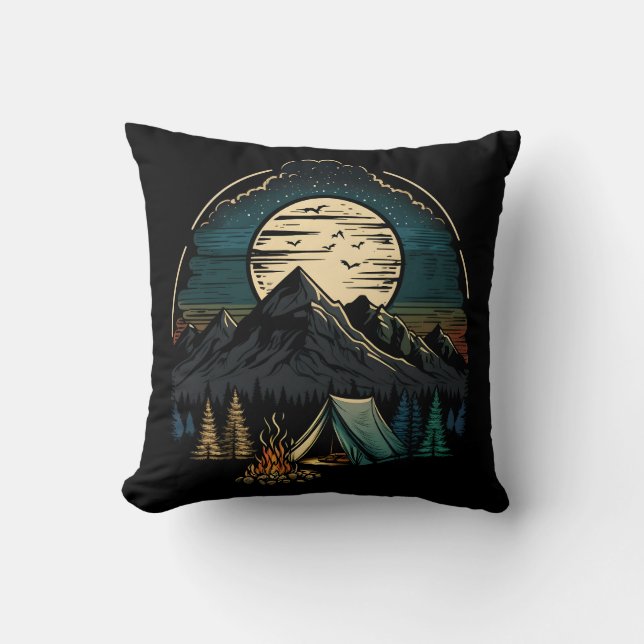 Coussin Camping De Montagne Sous La Lune (Recto)
