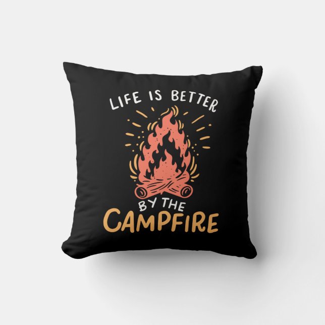 Coussin Camping - La vie est meilleure au feu de camp (Recto)