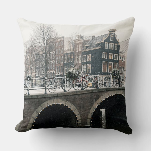 Coussin Canal à Amsterdam en hiver (Recto)