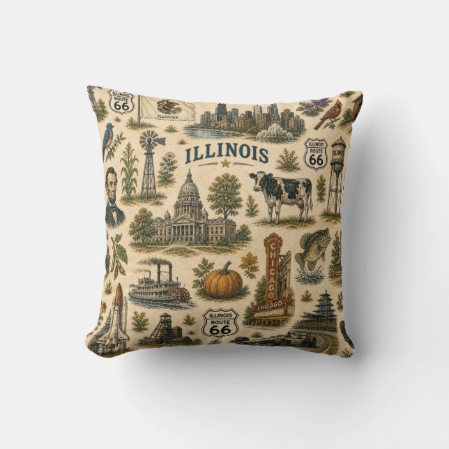 Coussin Canapé Illinois Route 66 Skyline (Recto)