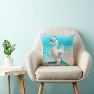 Coussin Canard Blanc Avec Engin De Plongée Sur La Plage