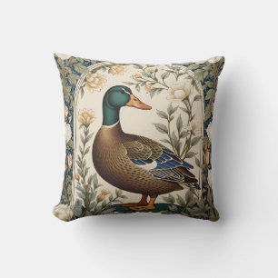 Coussin Canard colvert élégant inspiré de William Morris