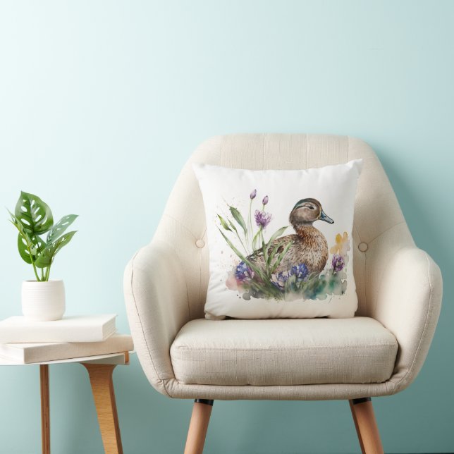 Coussin Canard D'Aquarelle En Fleurs (Chaise)