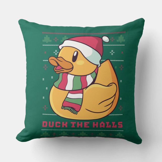 Coussin Canard drôle et mignon Puns Joyeux canard de Noël  (Recto)