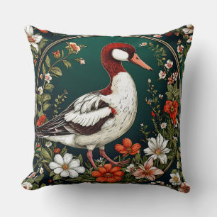 Coussin Canard élégant entouré de fleurs vibrantes