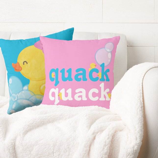 Coussin Canard en caoutchouc à l'aquarelle fille double fa (QUACK QUACK Girl Watercolor Rubber Duck Double Sided Throw Pillow for Nursery or Kids Bedroom)