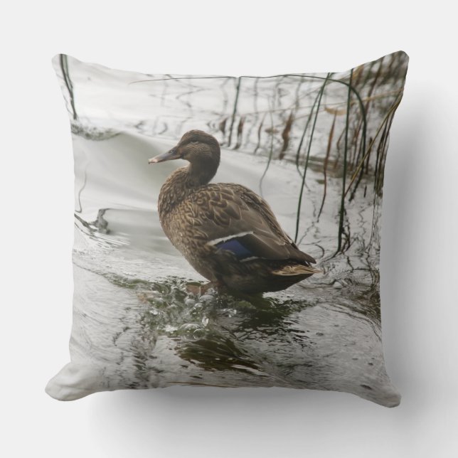 Coussin Canard gris sur la nuit du lac (Recto)