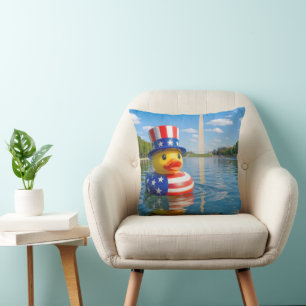 Coussin Canard jouet du 4 juillet dans le bassin réfléchis