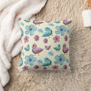 Coussin Canard Mignon Motif Floral Esthétique Pastel Kawai